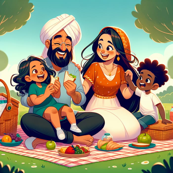 Beautiful Family Picnic Cartoon with Warm & Cozy Atmosphere