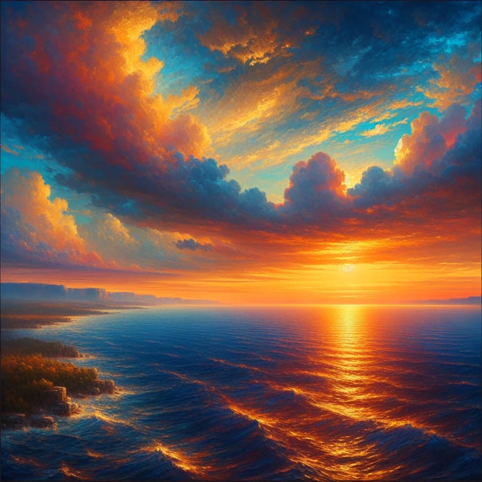 Impressionist Sunset Over Ocean - Serene End of Day
