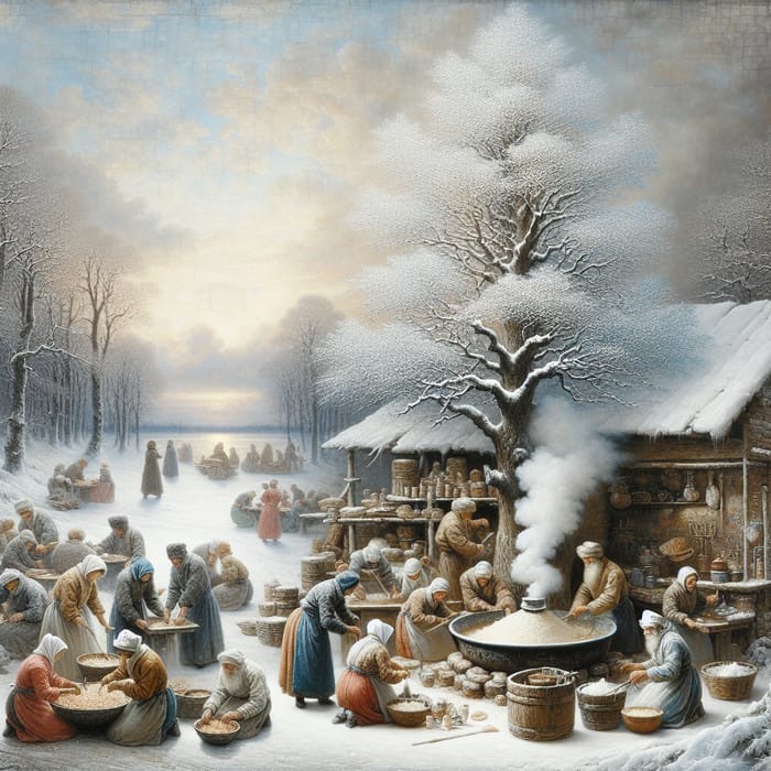 Winter Comfort: Snowy Trees and Cozy Kitchen Scenes