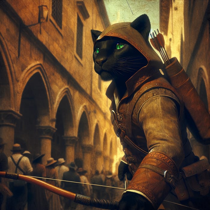 Intriguing Panther Thief: Stealth Archer in Medieval City