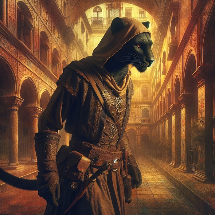 Stealthy Panther in Medieval City: Mysterious Intrigue & Agility