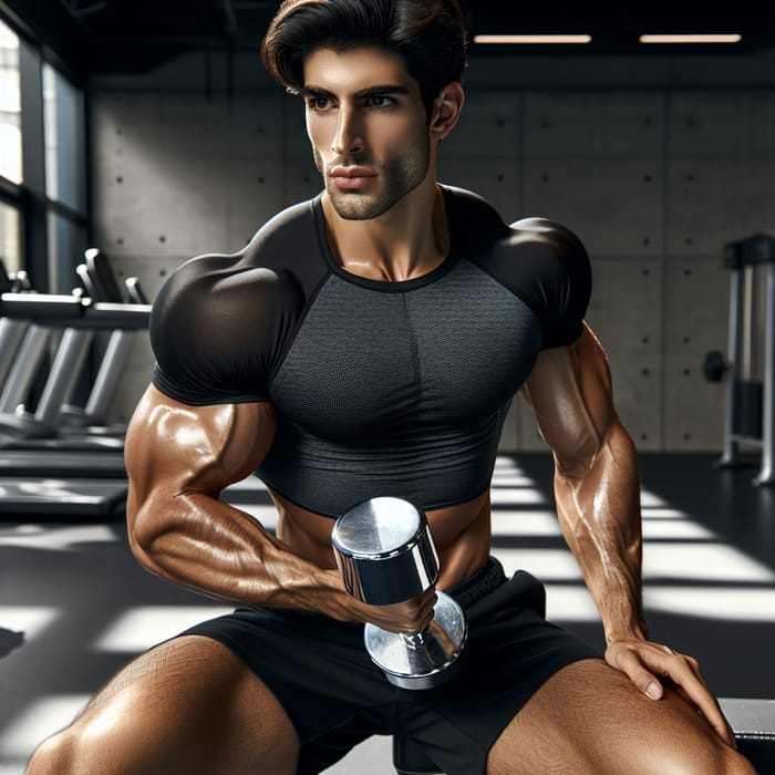 Middle-Eastern Fitness Model Bicep Curl in Modern Gym | Dynamic Workout