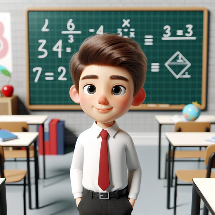 3D Caucasian Boy in Primary School Math Classroom