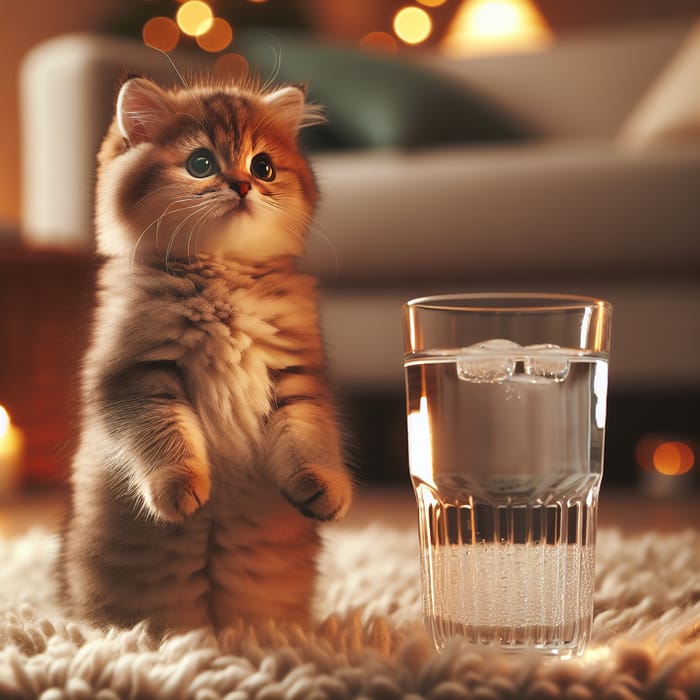 Adorable Cat Holding Glass of Water