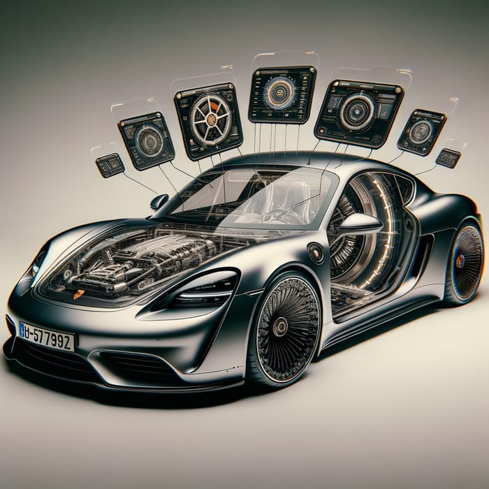 Futuristic Porsche 718 Cayman - Computer with Screen Mirrors and Windshield Display