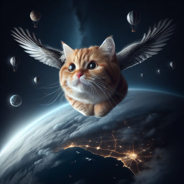 Flying Cat: Cute Feline Soaring Through the Sky