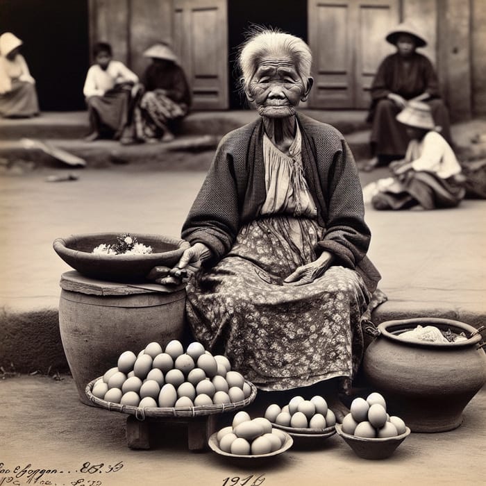 Elderly Filipino Woman Selling Eggs & Pots in 19th Century Philippines