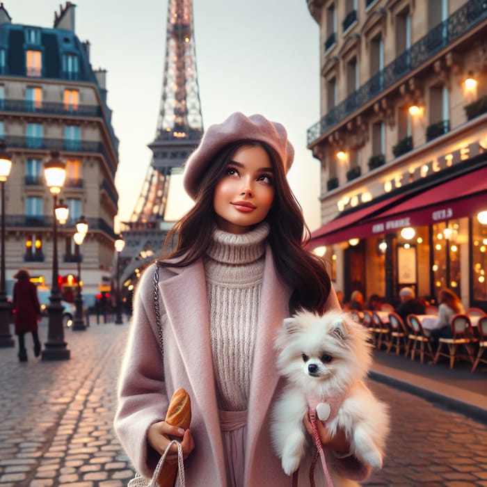 Hispanic Girl in Paris - Romantic Streets and Eiffel Tower View