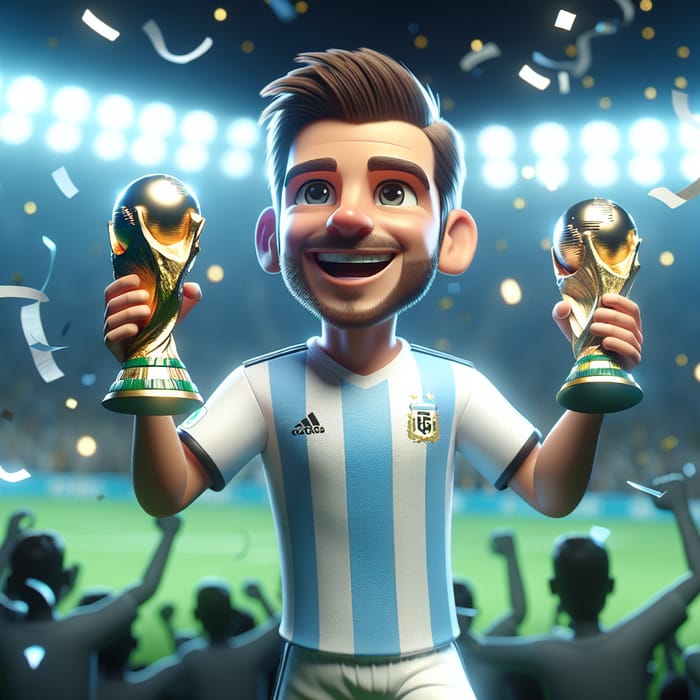 Lionel Messi with 2 World Cup Trophies