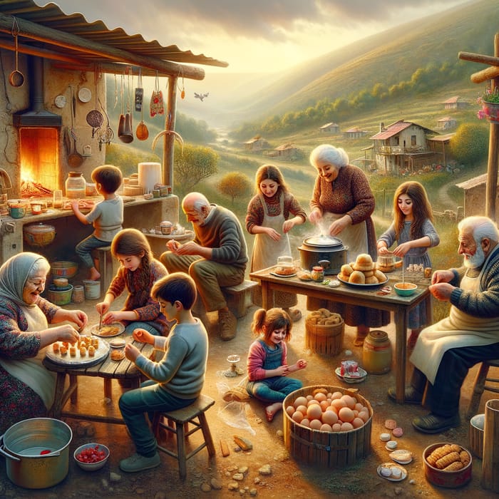 Joyful Family Gathering in Levantine Village - New Year Dessert Festivity