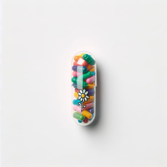 Vivaciously Colored Gelatine Capsule with Flower Detail