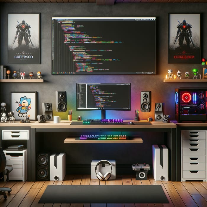Minimalist Computer Background with Gamer-themed Setup