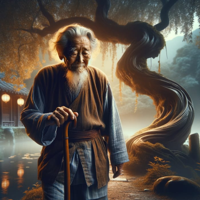 Asian Old Man Embodying Wisdom and Longevity