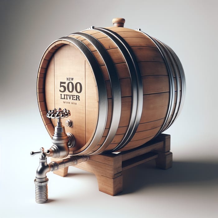 Realistic 500-Liter Oak Barrel with Rotating Base and Steel Water Faucet