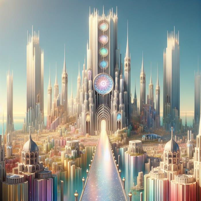 Grand Fantasy City with Crystal Tower and Cathedral | Enchanted Urban Landscape