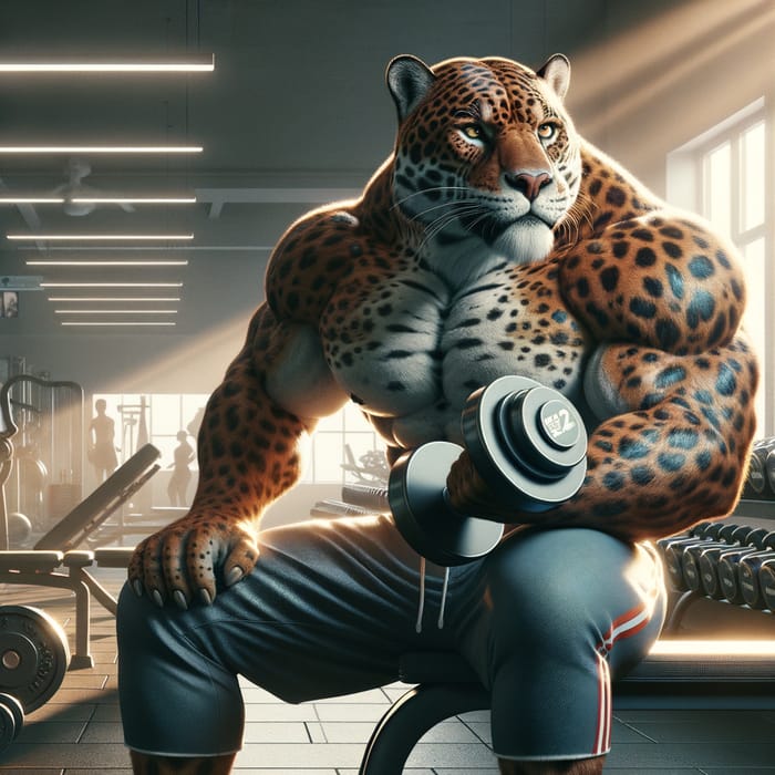 Fierce Jaguar in Gym - Realistic Digital Artwork