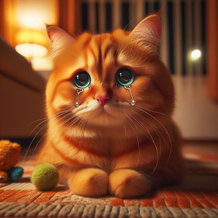 Heartfelt Ginger Cat Crying Scene | Emotional Cat Photography