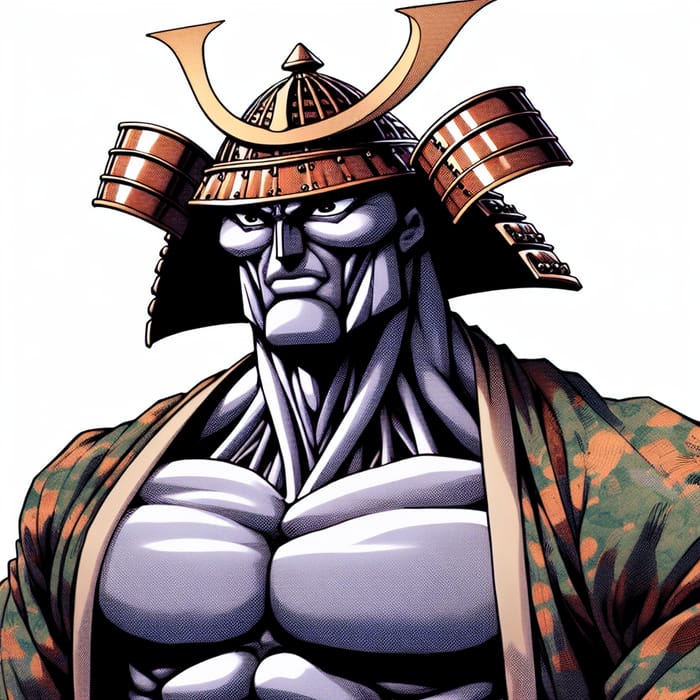 Muscular Samurai with L-Shaped Head in Anime Style