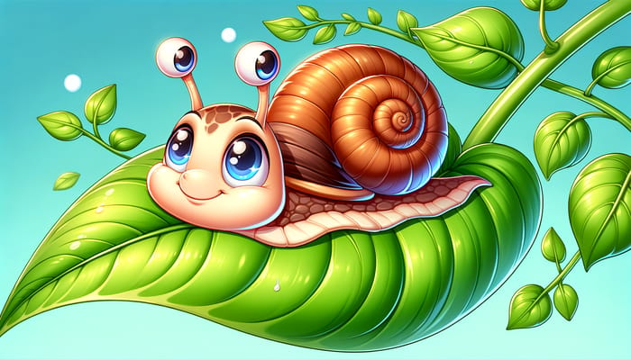 Lively Snail Climbing Leaf | Animated Cartoon Style
