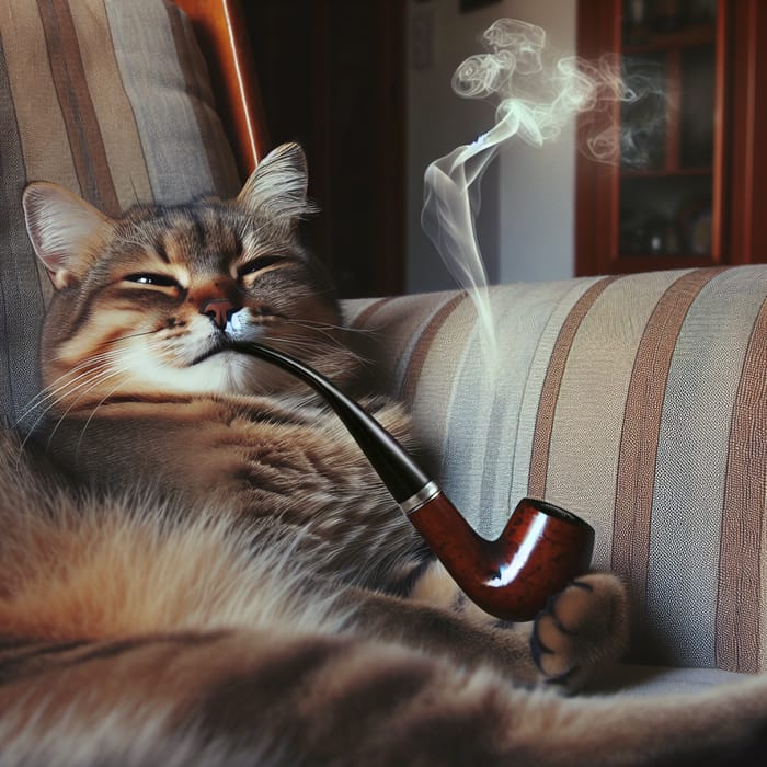 Charming Cat Smoking a Pipe