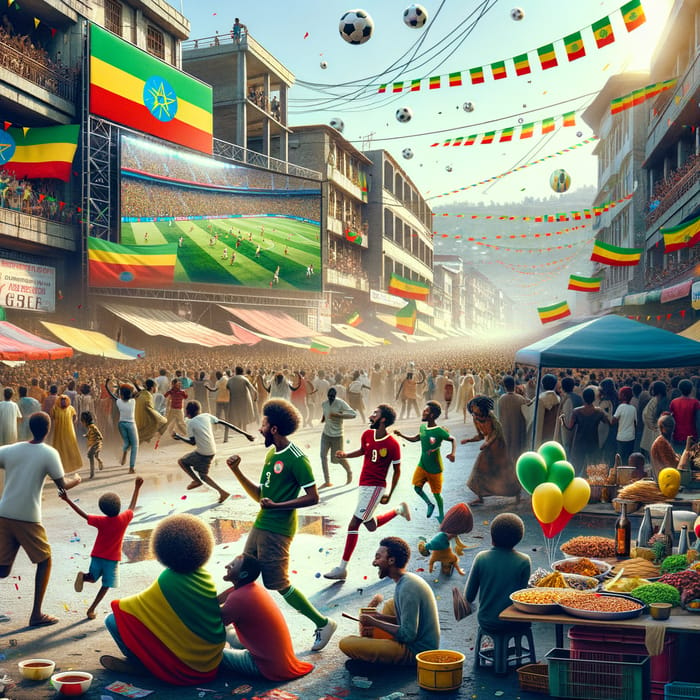 Ethiopian World Cup Victory Celebration | Street Scene with Festive Atmosphere