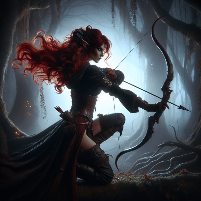 Dark Fantasy Celadrin Warrior with Bow in Gloomy Forest