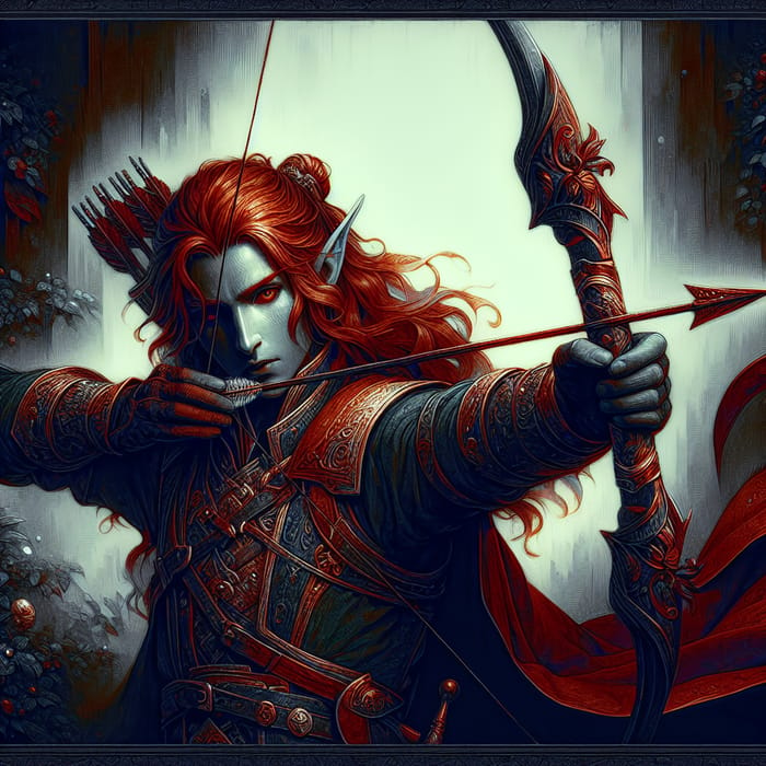 Imposing Celadrin Warlock with Red Mane in Defensive Stance | Dark Fantasy Art