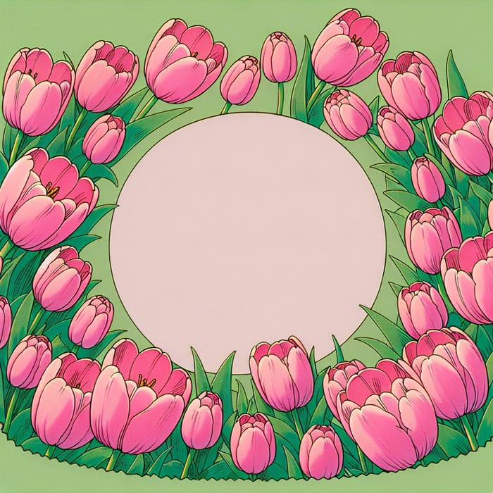 Green Background with Pink Tulips in Anime Style
