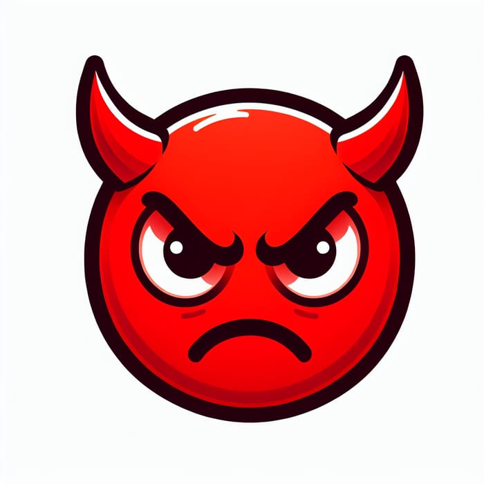 Red Devilish Smiley with Sharp Horns - Angry Emoticon PNG
