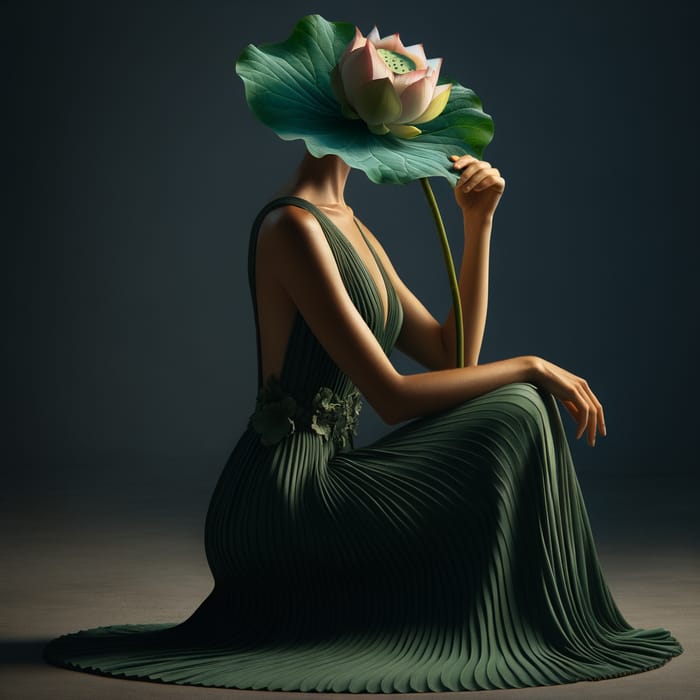 Green Plant Lady with Lotus Flower Head - Serenity and Elegance