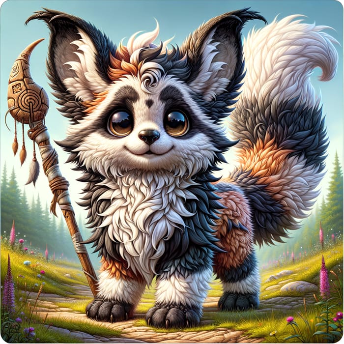 Enchanting Furry Creature with Multicolored Fur and Friendly Demeanor