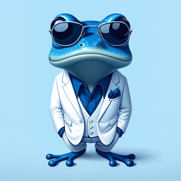 Elegant Blue Frog in White Attire