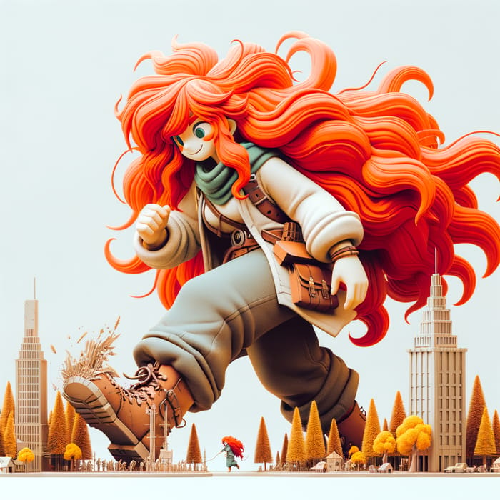 Majestic Anime-Style Redhead Giantess Artwork