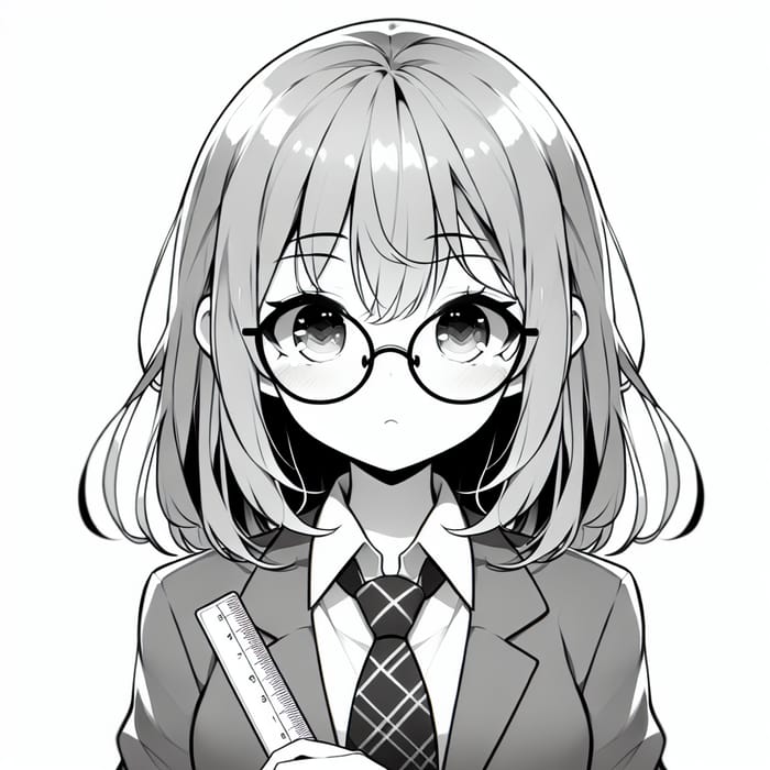 Cute Anime High School Girl in Monochrome Portrait