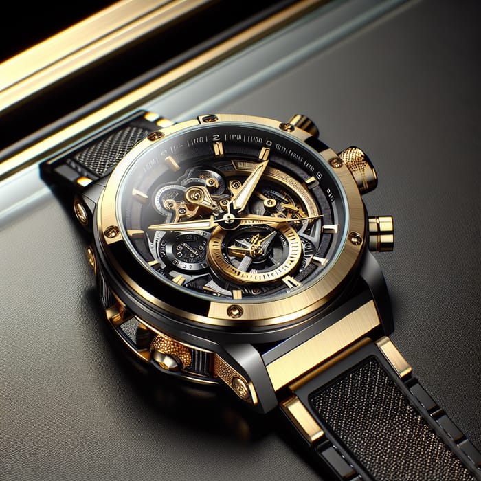 Elegant Modern Gold & Black Watch | Detailed Craftsmanship