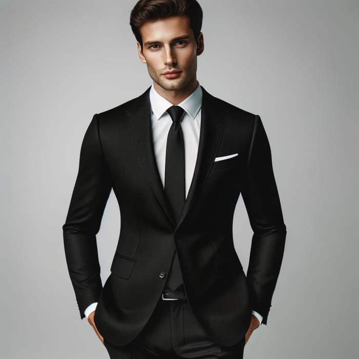 Stylish White Man in Classic Black Suit