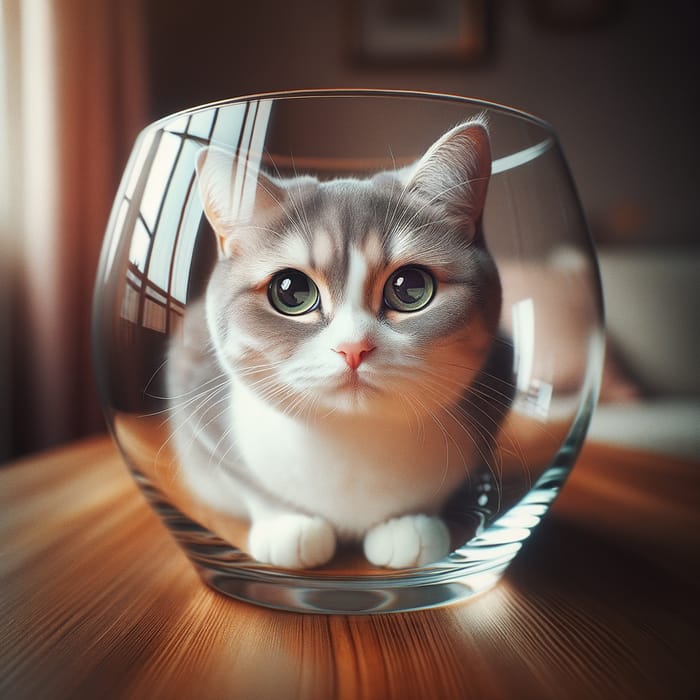 Curious Cat in Glass: Enchanting Image of Cozy Intrigue