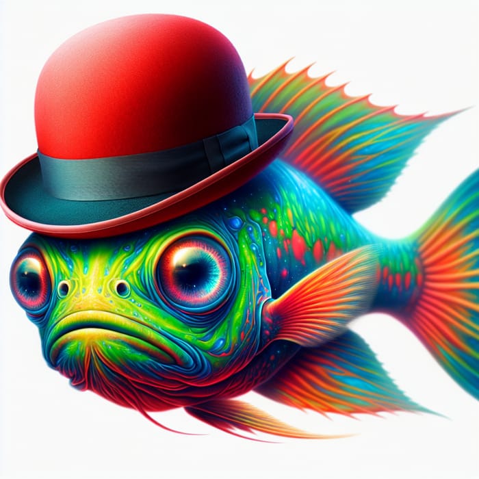 Alien Fish in Neon Colors with a Stylish Hat