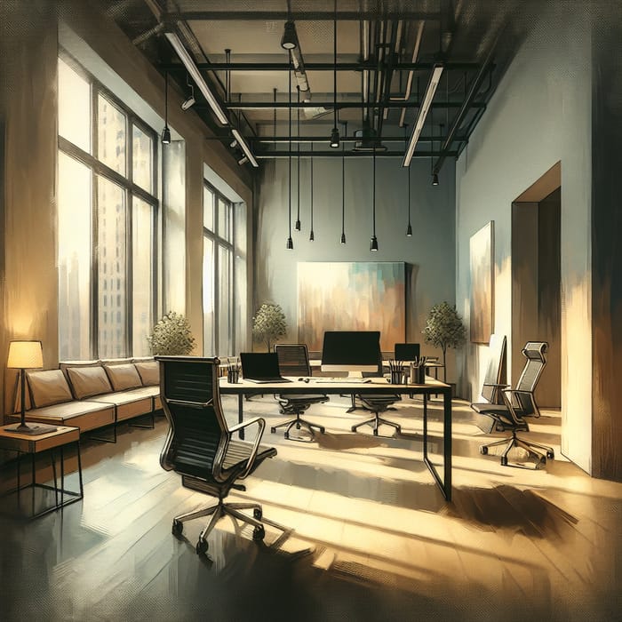 Minimalistic Office Studio Digital Painting with Warm and Cool Tones