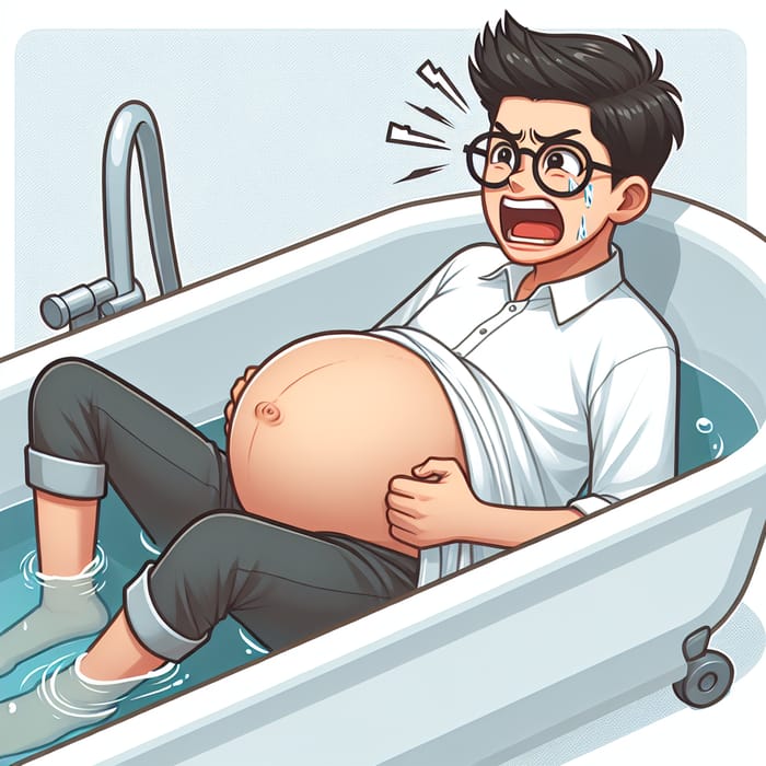 Teenage Korean Boy Screaming in Bathtub - Pregnancy Concept