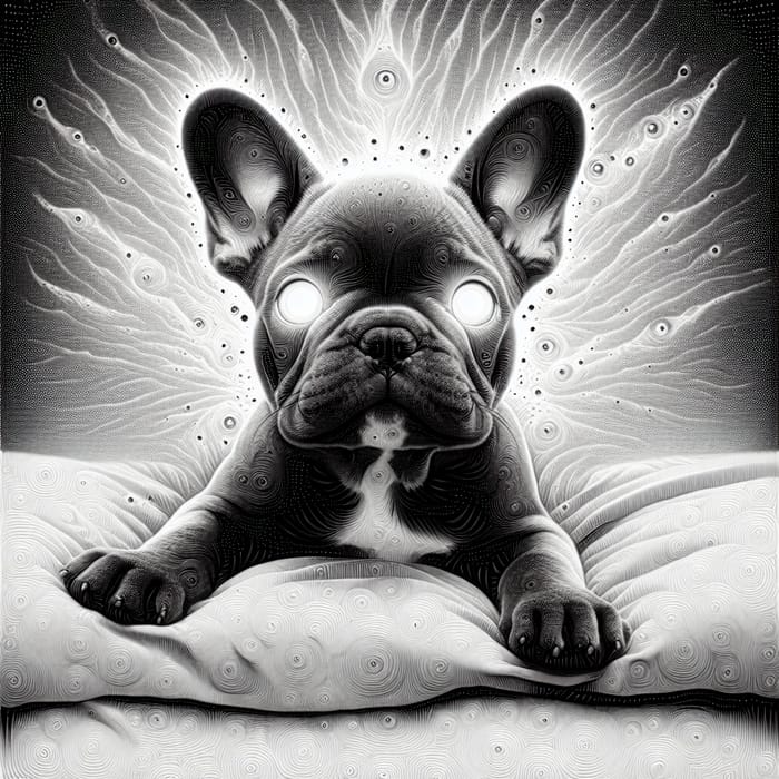 Intricate Monochromatic French Bulldog Puppy Sketch with Mystical Aura