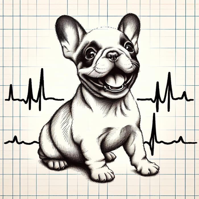 Cheerful French Bulldog Puppy in ECG Line Art
