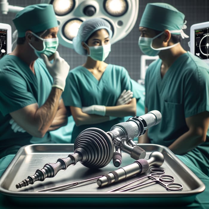 Surgery Scene with Cystoscope and Two Surgeons