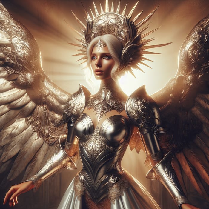 Divine Angel in Silver Armor | Celestial Renaissance Portrait