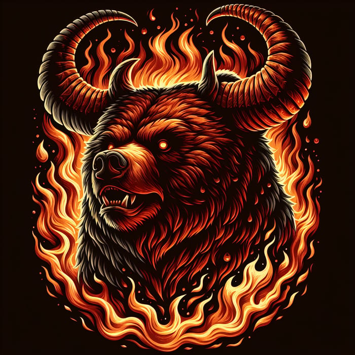Mighty Bear in Fiery Inferno with Demonic Horns