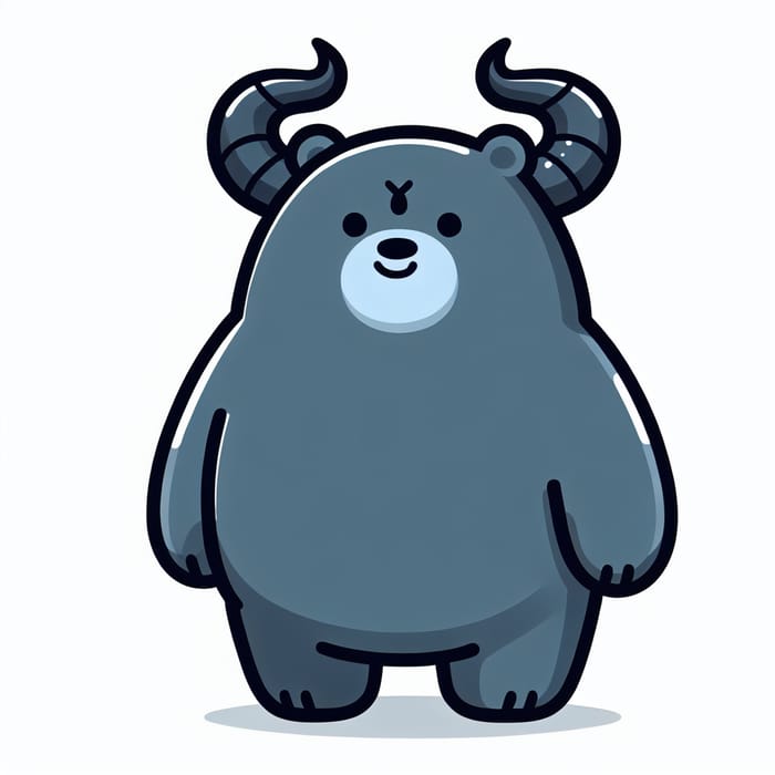 Slate-Blue Friendly Bear Character with Demonic Horns