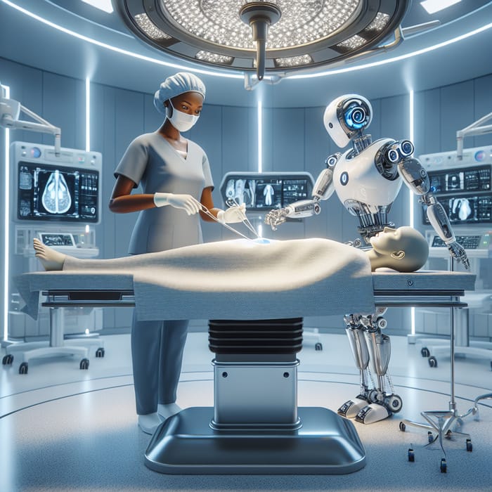 Futuristic Operating Room: Surgeon and Robot Perform Surgery