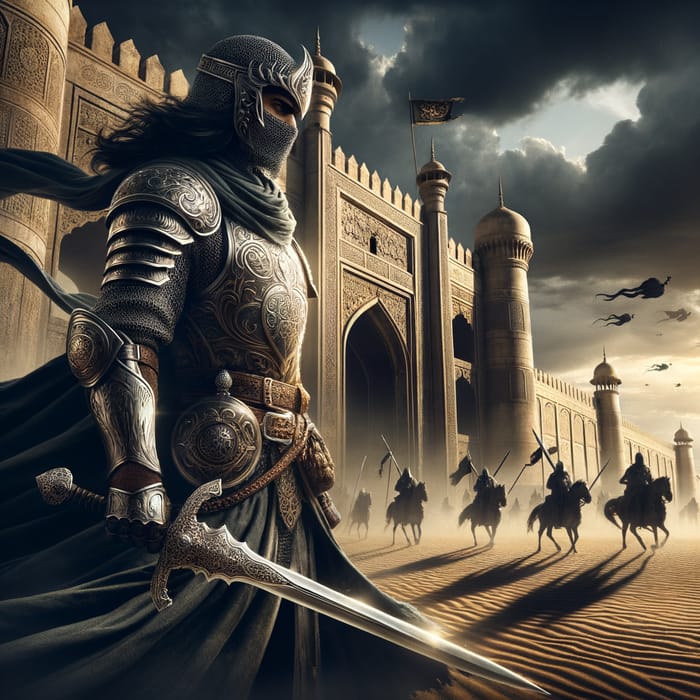 Epic Middle-Eastern Warrior Amidst Imminent Battle