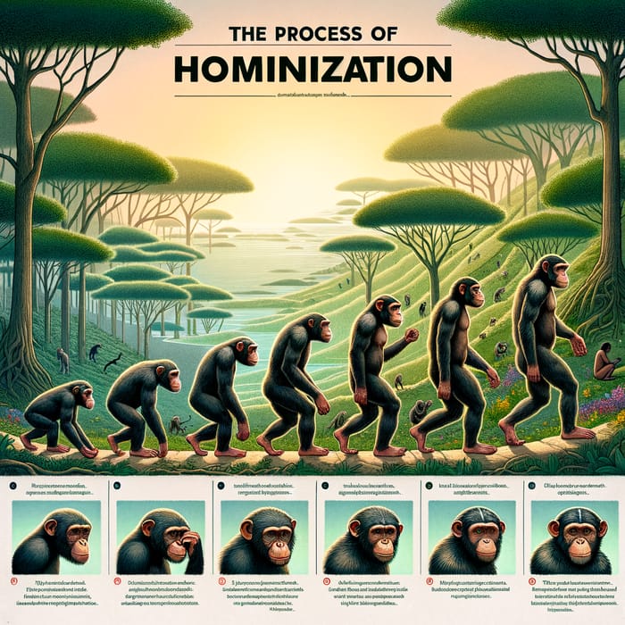 Hominization Process Infographic: Evolution from Ape to Human