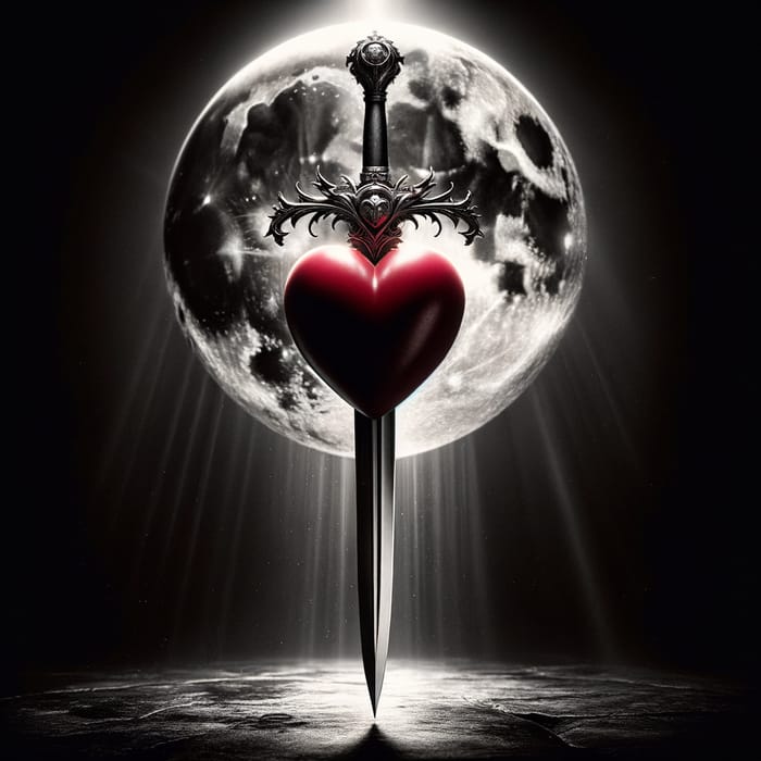 Moonlit Silver Sword & Crimson Heart | Romantic Gothic Art